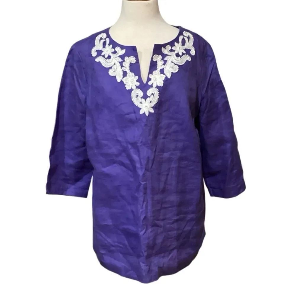 Talbots linen popover eyelet tunic top size 0X